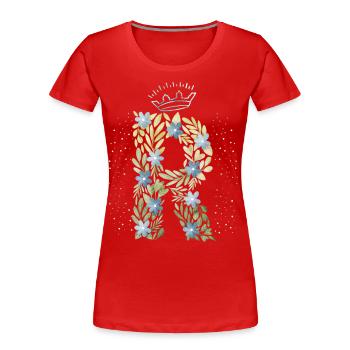 Lettre monogramme R avec couronne, ornement floral - T-shirt bio Premium Femme - rouge - Devant - Mia (176cm)