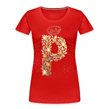 Lettre monogramme P avec couronne, ornement floral - T-shirt bio Premium Femme - rouge - Devant - Mia (176cm)