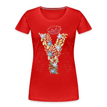 Lettre monogramme Y avec couronne, ornement floral - T-shirt bio Premium Femme - rouge - Devant - Mia (176cm)