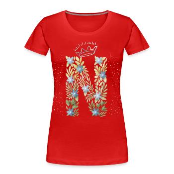 Lettre monogramme N avec couronne, ornement floral - T-shirt bio Premium Femme - rouge - Devant - Mia (176cm)