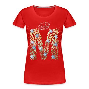Lettre monogramme M avec couronne, ornement floral - T-shirt bio Premium Femme - rouge - Devant - Mia (176cm)