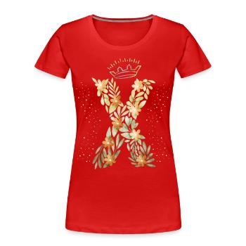 Lettre monogramme X avec couronne, ornement floral - T-shirt bio Premium Femme - rouge - Devant - Mia (176cm)