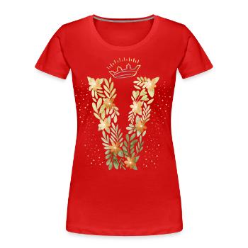 Lettre monogramme V avec couronne, ornement floral - T-shirt bio Premium Femme - rouge - Devant - Mia (176cm)