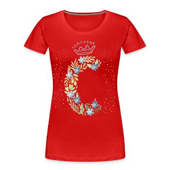 Lettre monogramme C avec couronne, ornement floral - T-shirt bio Premium Femme - rouge - Devant - Mia (176cm)