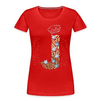 Lettre monogramme J avec couronne, ornement floral - T-shirt bio Premium Femme - rouge - Devant - Mia (176cm)