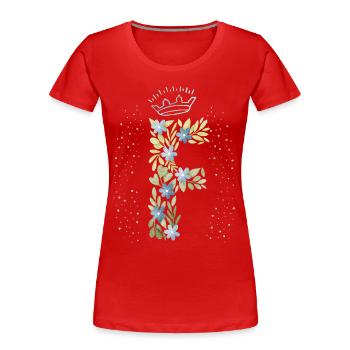Lettre monogramme F avec couronne, ornement floral - T-shirt bio Premium Femme - rouge - Devant - Mia (176cm)