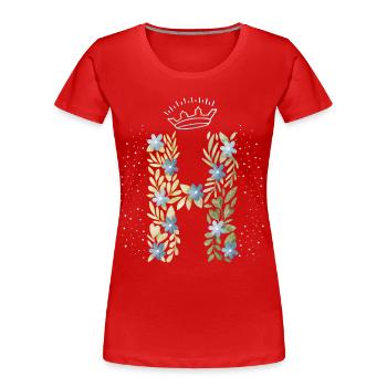 Lettre monogramme H avec couronne, ornement floral - T-shirt bio Premium Femme - rouge - Devant - Mia (176cm)