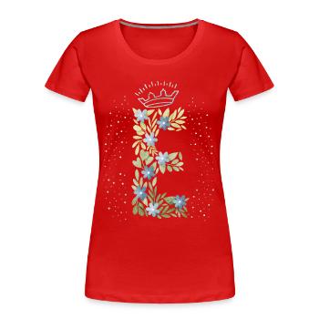 Lettre monogramme E avec couronne, ornement floral - T-shirt bio Premium Femme - rouge - Devant - Mia (176cm)