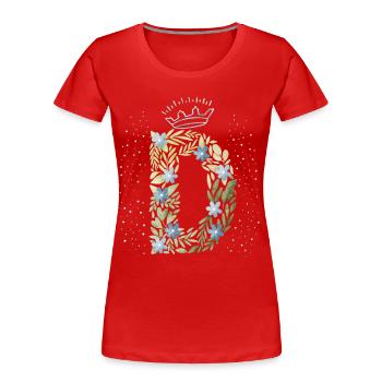 Monogramme lettre D avec couronne, ornement floral - T-shirt bio Premium Femme - rouge - Devant - Mia (176cm)