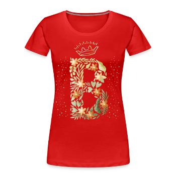 Monogramme lettre B avec couronne, ornement floral - T-shirt bio Premium Femme - rouge - Devant - Mia (176cm)