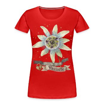Passiflore, Illustration botanique vintage - T-shirt bio Premium Femme - rouge - Devant - Mia (176cm)