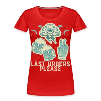Bier, lustiger Spruch, zwei Bier im Pub bestellen - Frauen Premium Bio T-Shirt - Rot - Vorne - Mia (176cm)