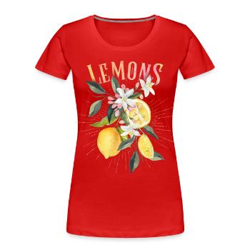 Citron, illustration botanique, fleurs de citronnier - T-shirt bio Premium Femme - rouge - Devant - Mia (176cm)
