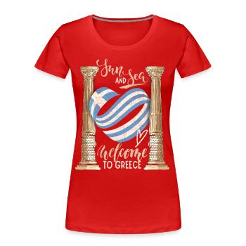 Griechenland, Sonne und Meer Antike Ruinen - Frauen Premium Bio T-Shirt - Rot - Vorne - Mia (176cm)