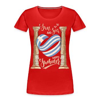 Sonne und Meer Griechenland Urlaub antike Ruinen - Frauen Premium Bio T-Shirt - Rot - Vorne - Mia (176cm)