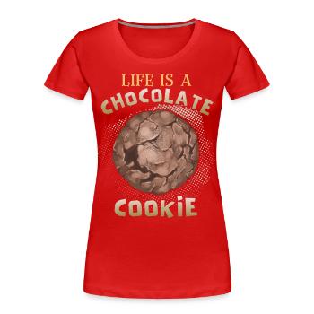Chocolat, biscuits aux pépites de chocolat drôle de dicton - T-shirt bio Premium Femme - rouge - Devant - Mia (176cm)