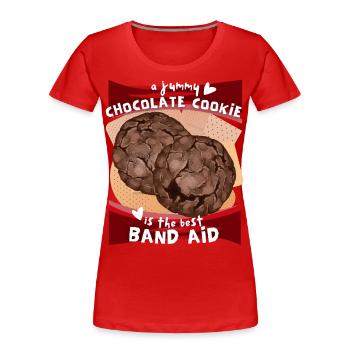 Chocolat, biscuits aux pépites de chocolat drôle de dicton - T-shirt bio Premium Femme - rouge - Devant - Mia (176cm)