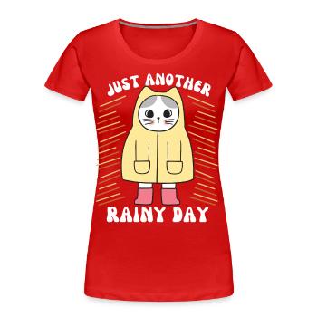 Chat avec imperméable et bottes en caoutchouc, disant - T-shirt bio Premium Femme - rouge - Devant - Mia (176cm)