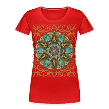 Mandala-Design, 3d-Mandala, Vintage-Arabesque - Frauen Premium Bio T-Shirt - Rot - Vorne - Mia (176cm)