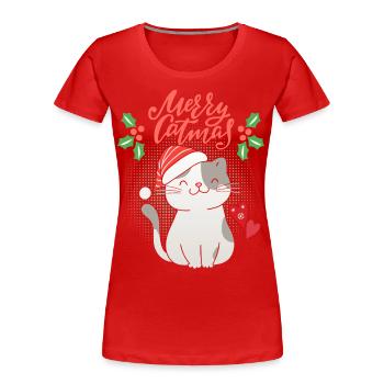 Noël avec drôle de chat, Merrry-Catmas, jeu de mots - T-shirt bio Premium Femme - rouge - Devant - Mia (176cm)