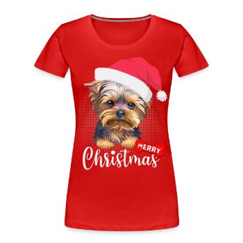Weihnachten mit Yorkshire Terrier Merry-Christmas - Frauen Premium Bio T-Shirt - Rot - Vorne - Mia (176cm)