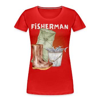 Fisch, Angler, Reuse, Vintage-Fischer Angeln - Frauen Premium Bio T-Shirt - Rot - Vorne - Mia (176cm)