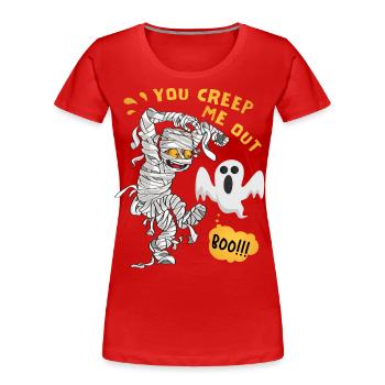 Comic Mumie, Halloween Mumie, Gespenst Spruch - Frauen Premium Bio T-Shirt - Rot - Vorne - Mia (176cm)