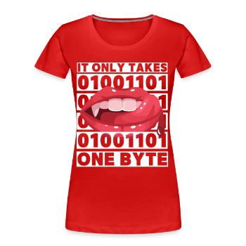 Bit Bytes Binary Computer Nerd, Vampire, Saying, Pun - Women's Premium Organic T-Shirt - red - Front - Mia (176cm)