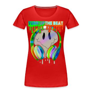 Music, Turn-Up-The-Beat, Headphones, Skull - Women's Premium Organic T-Shirt - red - Front - Mia (176cm)