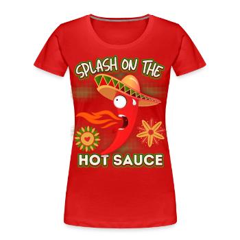 Pepperoni, scharfe Soße, Mexiko lustiger Spruch - Frauen Premium Bio T-Shirt - Rot - Vorne - Mia (176cm)