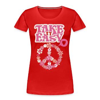 Symbole de paix avec Flowers Take-it-Easy Groovy Style - T-shirt bio Premium Femme - rouge - Devant - Mia (176cm)