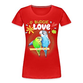 Perruche, couple amoureux, perruches - T-shirt bio Premium Femme - rouge - Devant - Mia (176cm)