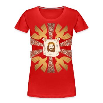Jésus-Christ, drap, chrétien, colombes de paix - T-shirt bio Premium Femme - rouge - Devant - Mia (176cm)