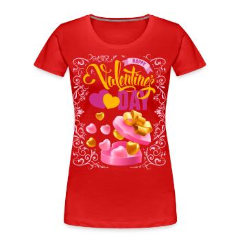 Typographie de la Saint-Valentin, Cœurs, Joyeuses-Saint-Valentin - T-shirt bio Premium Femme - rouge - Devant - Mia (176cm)