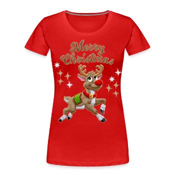 Pixel-Rentier, Reindeer, Weihnachten Pixelart - Frauen Premium Bio T-Shirt - Rot - Vorne - Mia (176cm)
