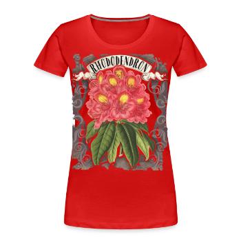 Rhododendron vintage botanique illustration - T-shirt bio Premium Femme - rouge - Devant - Mia (176cm)