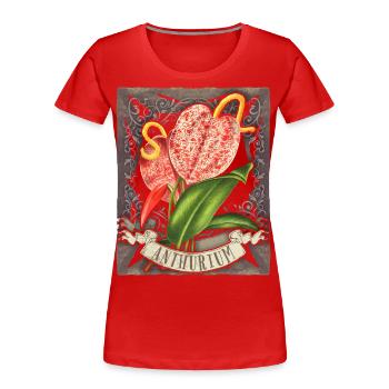 Anthurium vintage, illustration de fleurs botaniques - T-shirt bio Premium Femme - rouge - Devant - Mia (176cm)