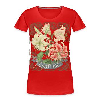 Lys vintage, lis tigre, illustration botanique - T-shirt bio Premium Femme - rouge - Devant - Mia (176cm)