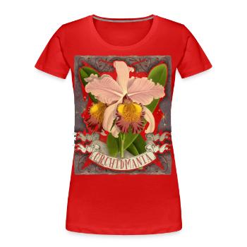 Illustration botanique d’orchidée vintage disant - T-shirt bio Premium Femme - rouge - Devant - Mia (176cm)