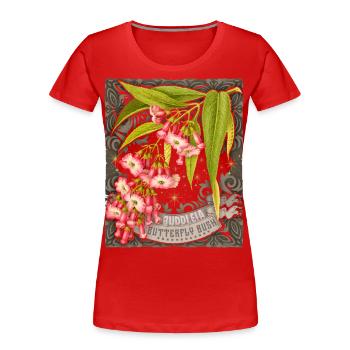 Papillon lilas ancienne illustration botanique - T-shirt bio Premium Femme - rouge - Devant - Mia (176cm)