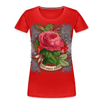 Illustration botanique vintage rose antique - T-shirt bio Premium Femme - rouge - Devant - Mia (176cm)