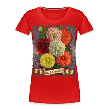 Illustration de fleurs botaniques vintage Dahlias - T-shirt bio Premium Femme - rouge - Devant - Mia (176cm)