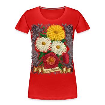 Illustration botanique de fleur de chrysanthème vintage - T-shirt bio Premium Femme - rouge - Devant - Mia (176cm)