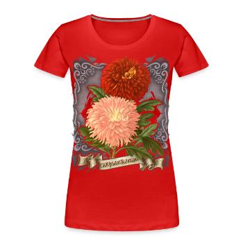Illustration botanique de fleur de chrysanthème vintage - T-shirt bio Premium Femme - rouge - Devant - Mia (176cm)