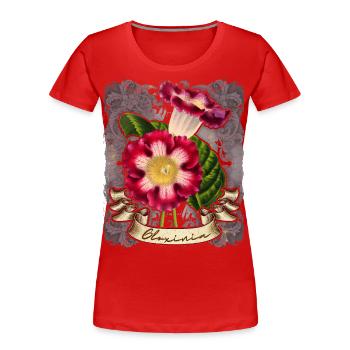 Illustration botanique de fleur de gloxinie vintage - T-shirt bio Premium Femme - rouge - Devant - Mia (176cm)