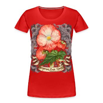 Illustration botanique vintage fleur de bégonia - T-shirt bio Premium Femme - rouge - Devant - Mia (176cm)