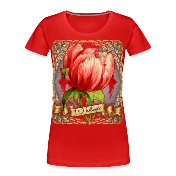 Tulipe vintage, illustration de fleurs botaniques - T-shirt bio Premium Femme - rouge - Devant - Mia (176cm)