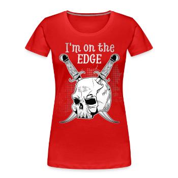 Lustiger Totenkopf, Totenschädel mit Dolch, Spruch - Frauen Premium Bio T-Shirt - Rot - Vorne - Mia (176cm)