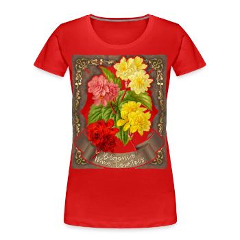 Fleur de bégonia, illustration botanique vintage - T-shirt bio Premium Femme - rouge - Devant - Mia (176cm)