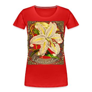 Lys vintage, Lys tigre, Illustration botanique - T-shirt bio Premium Femme - rouge - Devant - Mia (176cm)